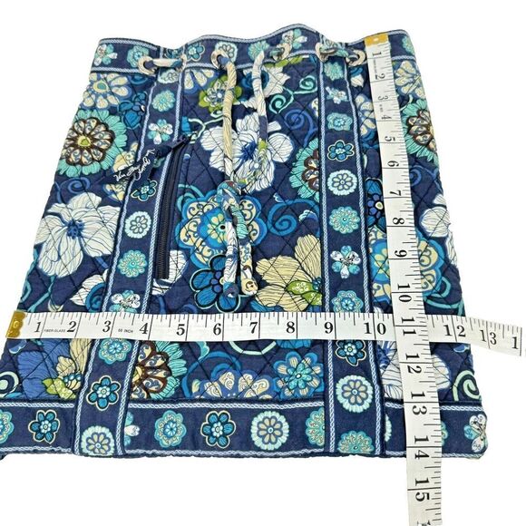 Vera Bradley Backpack Retired Mod Floral Blue Pattern Quilted Cotton Drawstring - Picture 12 of 13